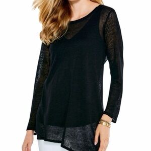 Nic + Zoe black linen blend asymmetrical sweater handkerchief hem NWT Size XS